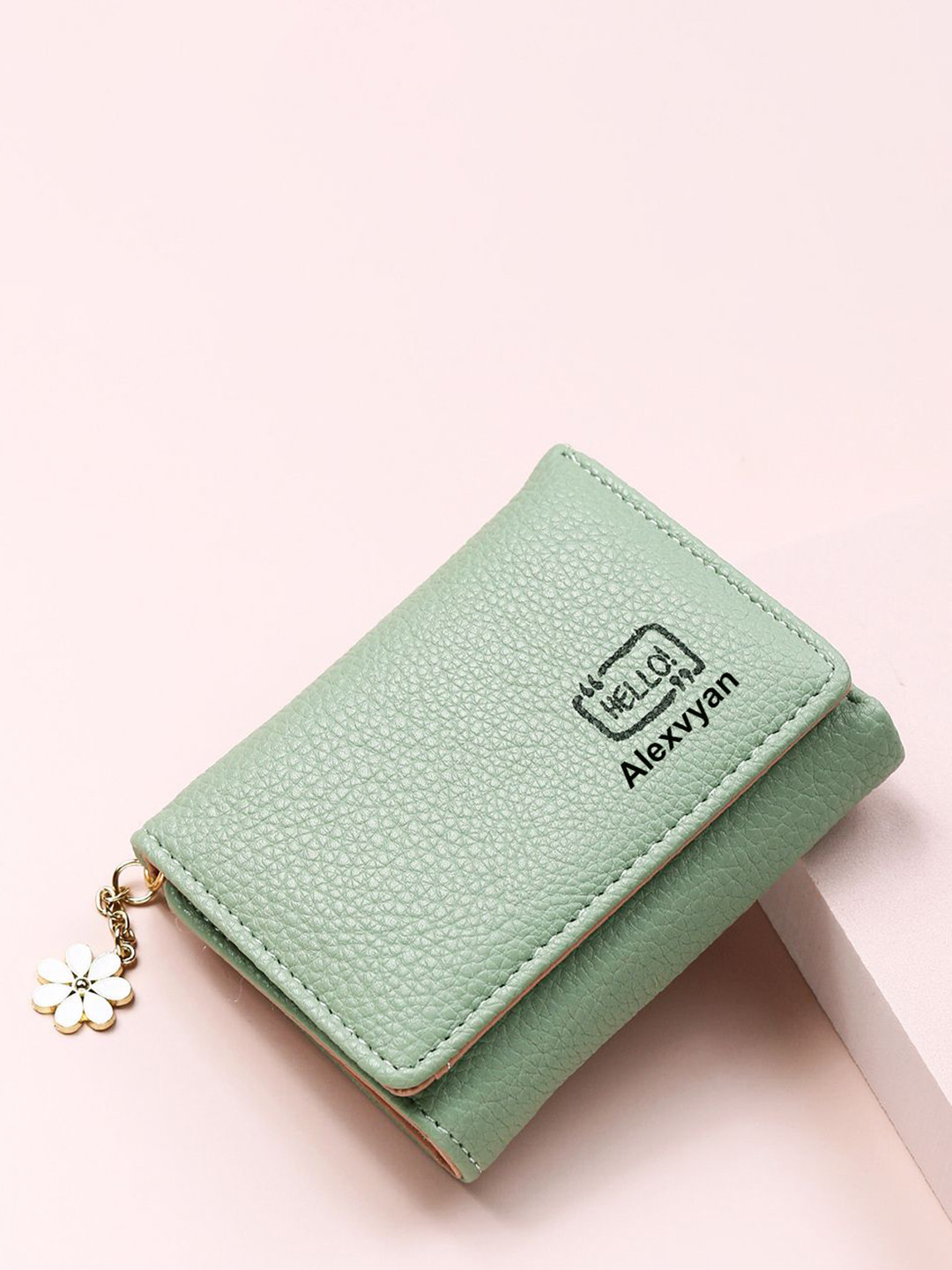 Alexvyan Women Green Textured Three Fold PU Wallet