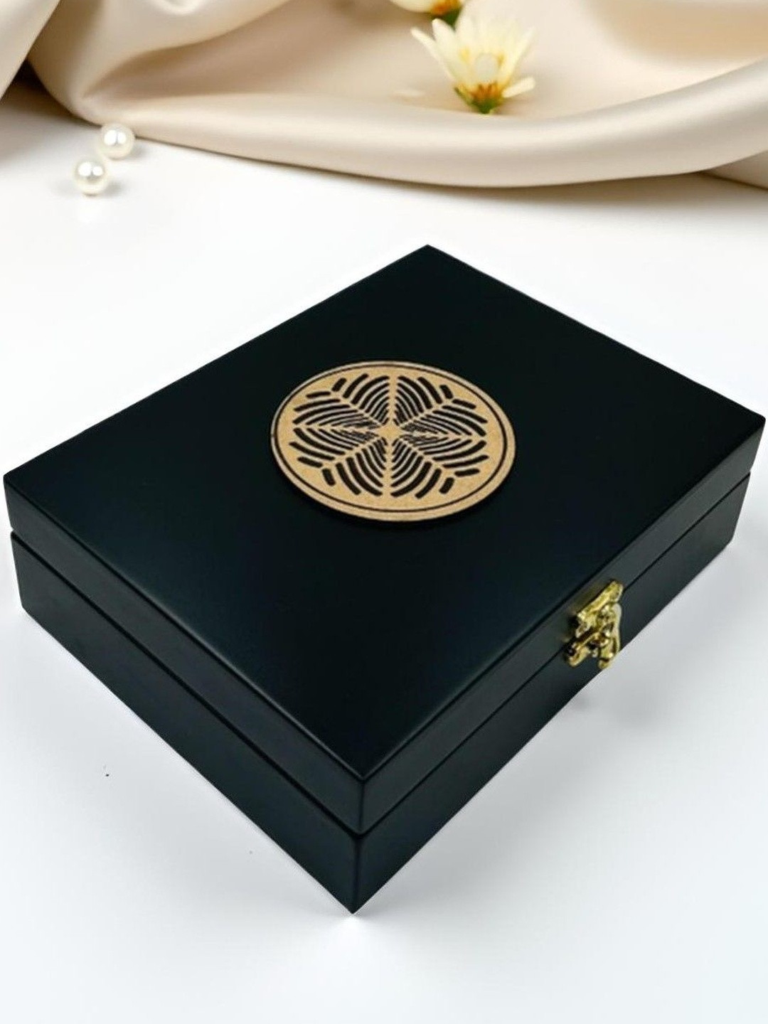 Angira handicrafts Elegant Black Wooden Storage Box with Velvet Interior