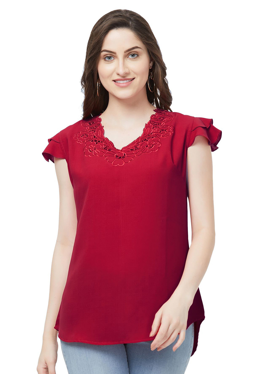 G0-4 IT Women V-Neck Embroidered Georgette Top