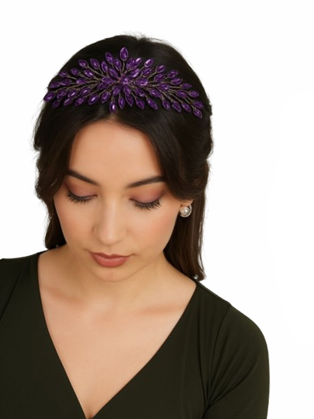 SAMYAK Floral Rhinestone Studded Wedding Leaf Hairband