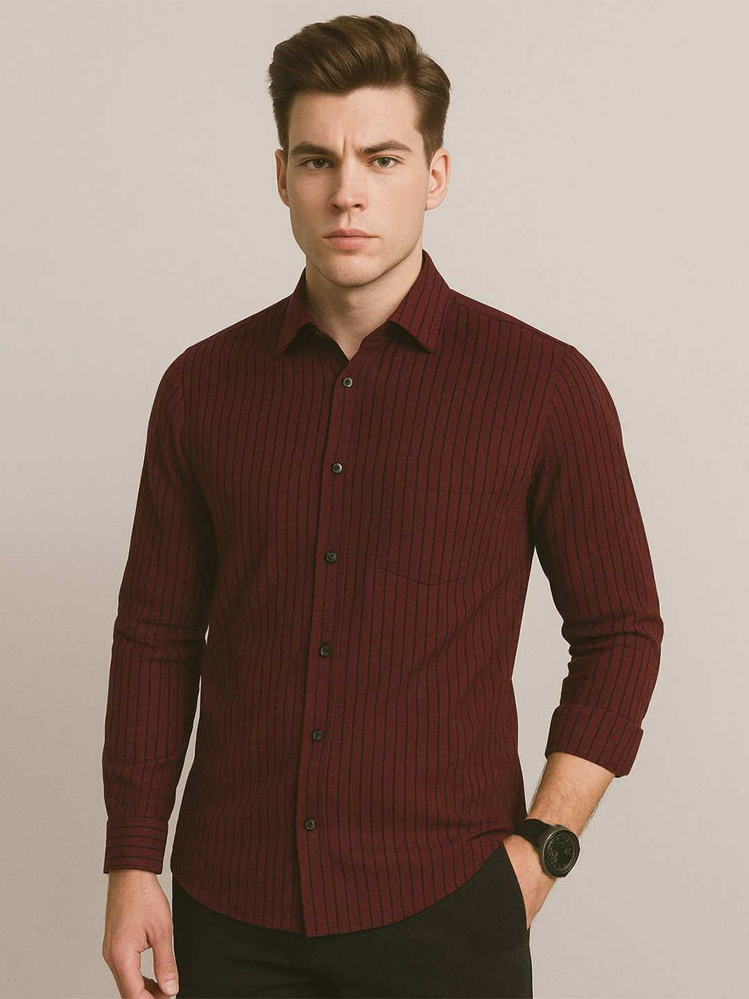 SONISHQ Gingham Checks Checked Spread Collar Cotton Shirt