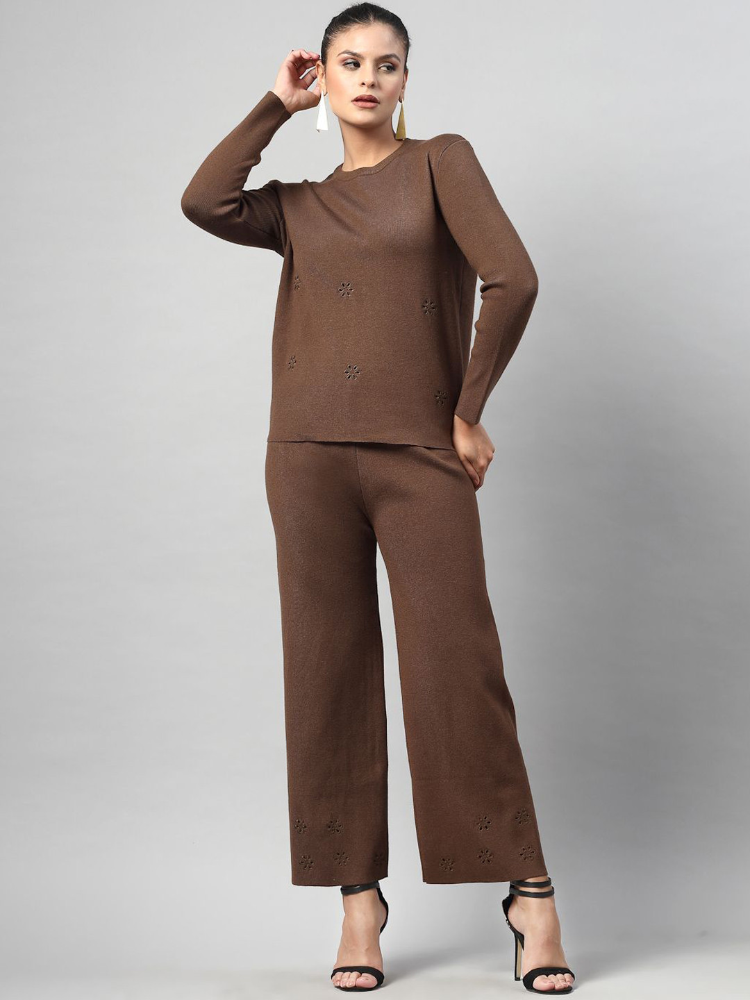 Mafadeny Women's 2-Pcs Effortless Round Neck Co-ord Set For Winter