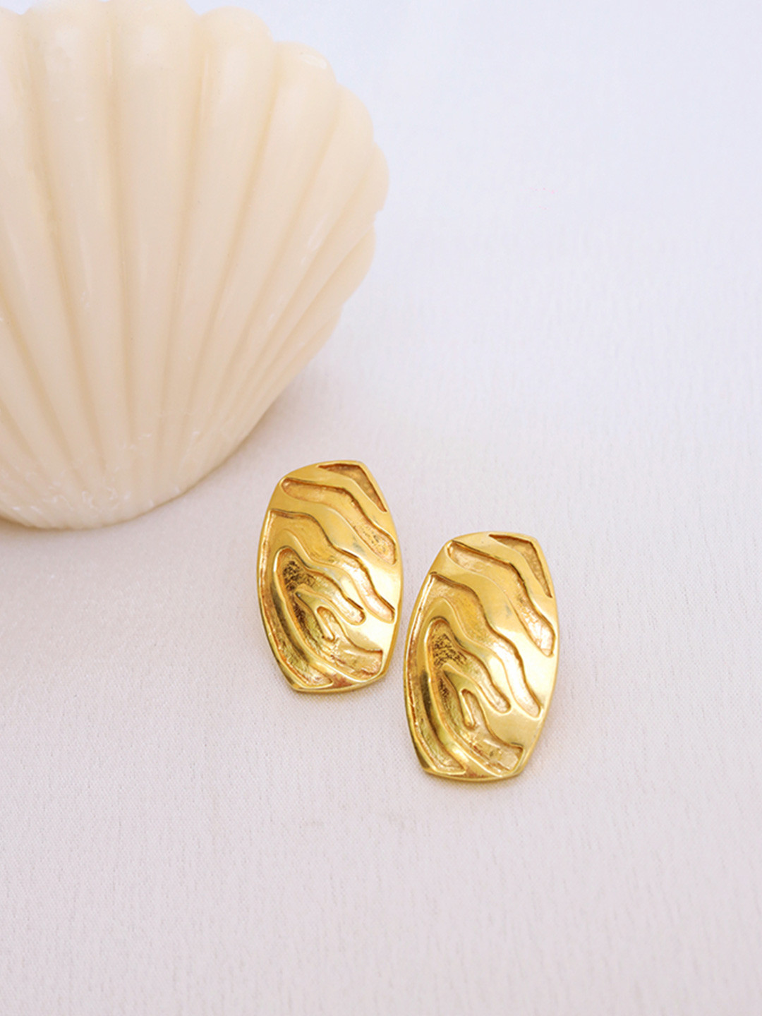 Perfectly Average Women 18K Gold Plated Carved Stripe Studs