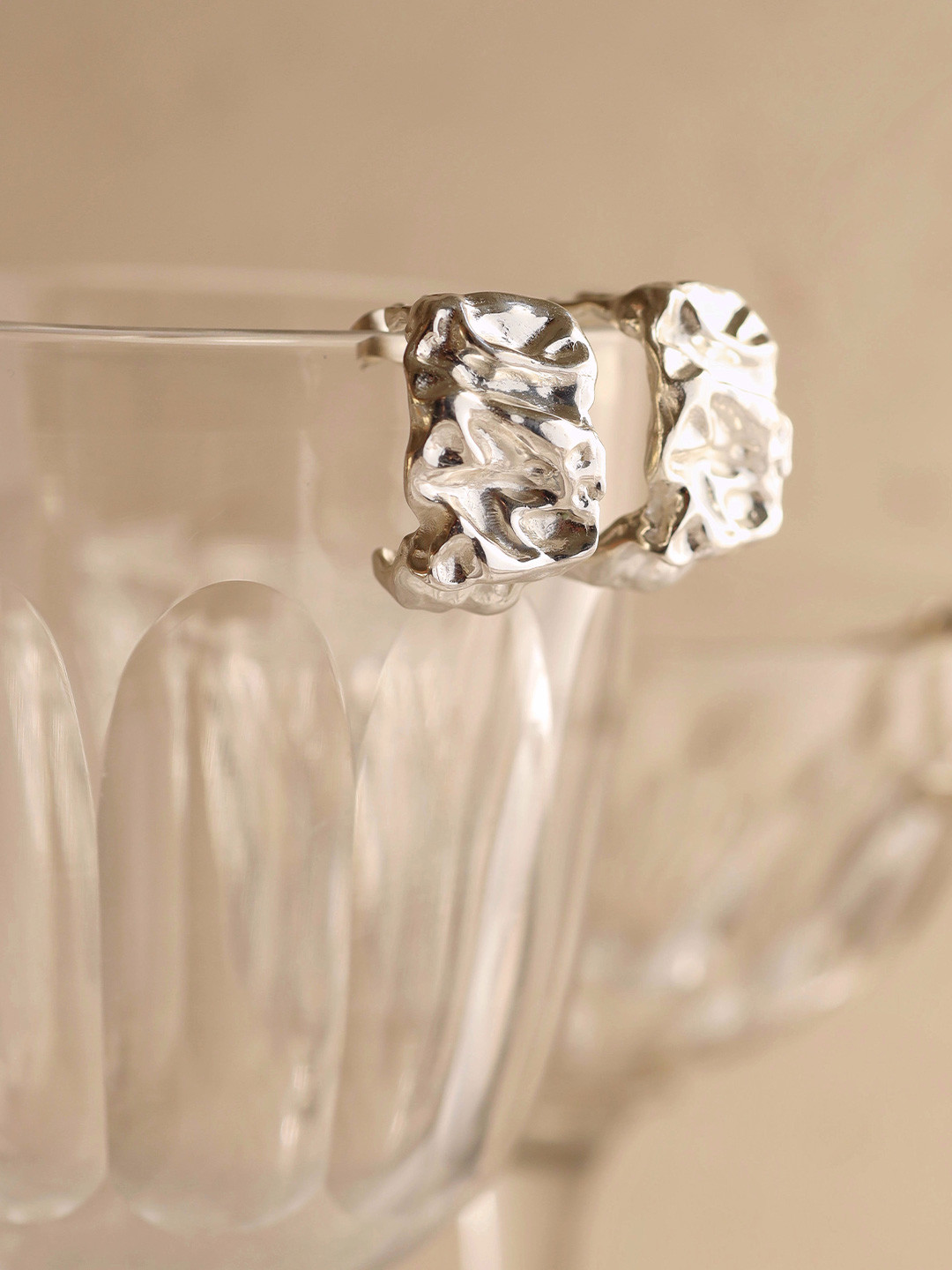 Perfectly Average Women Silver Plated Foil Textured Earring