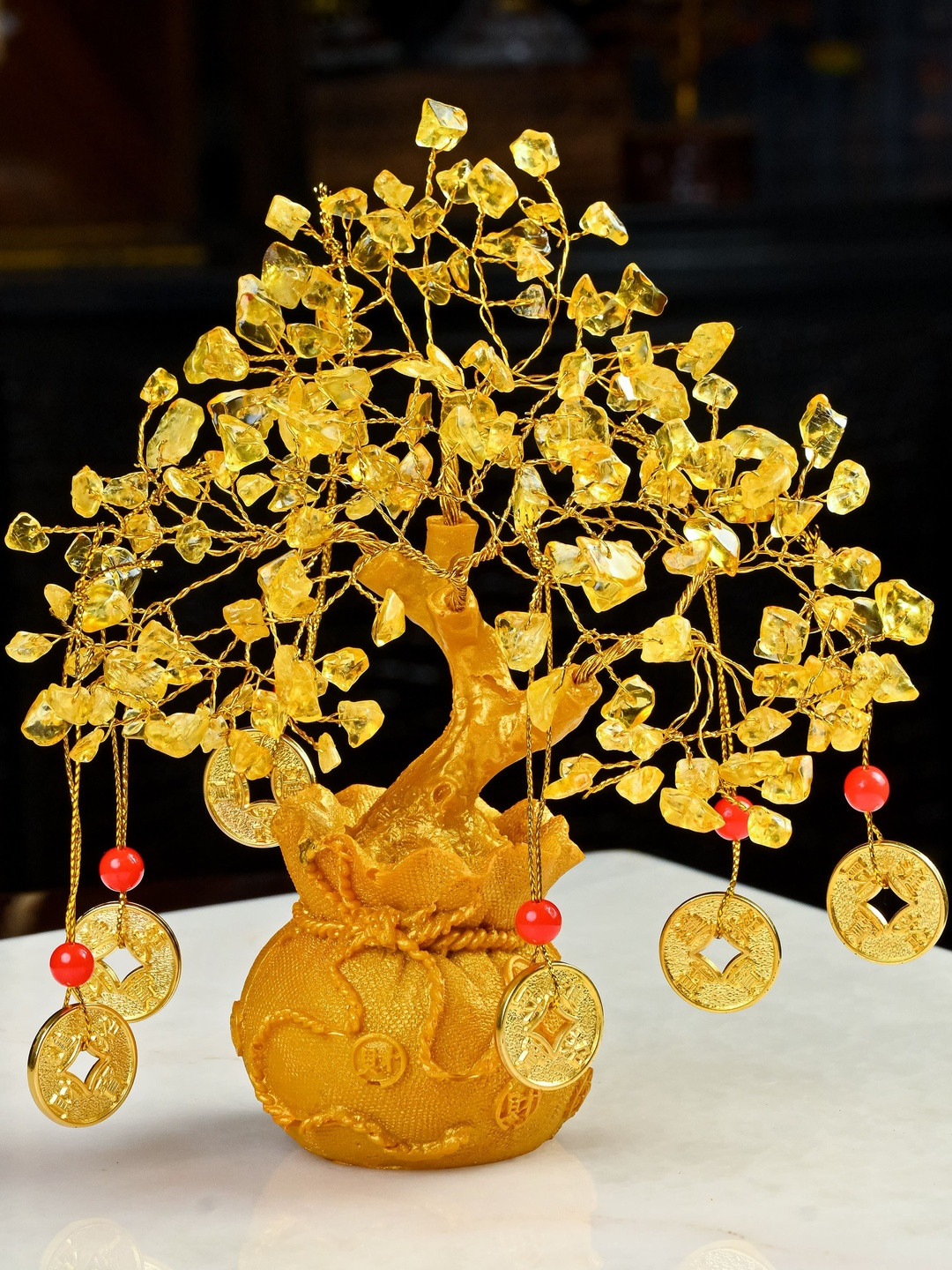 HINDCRAFT Citrine Crystal Money Tree with Feng Shui Coins