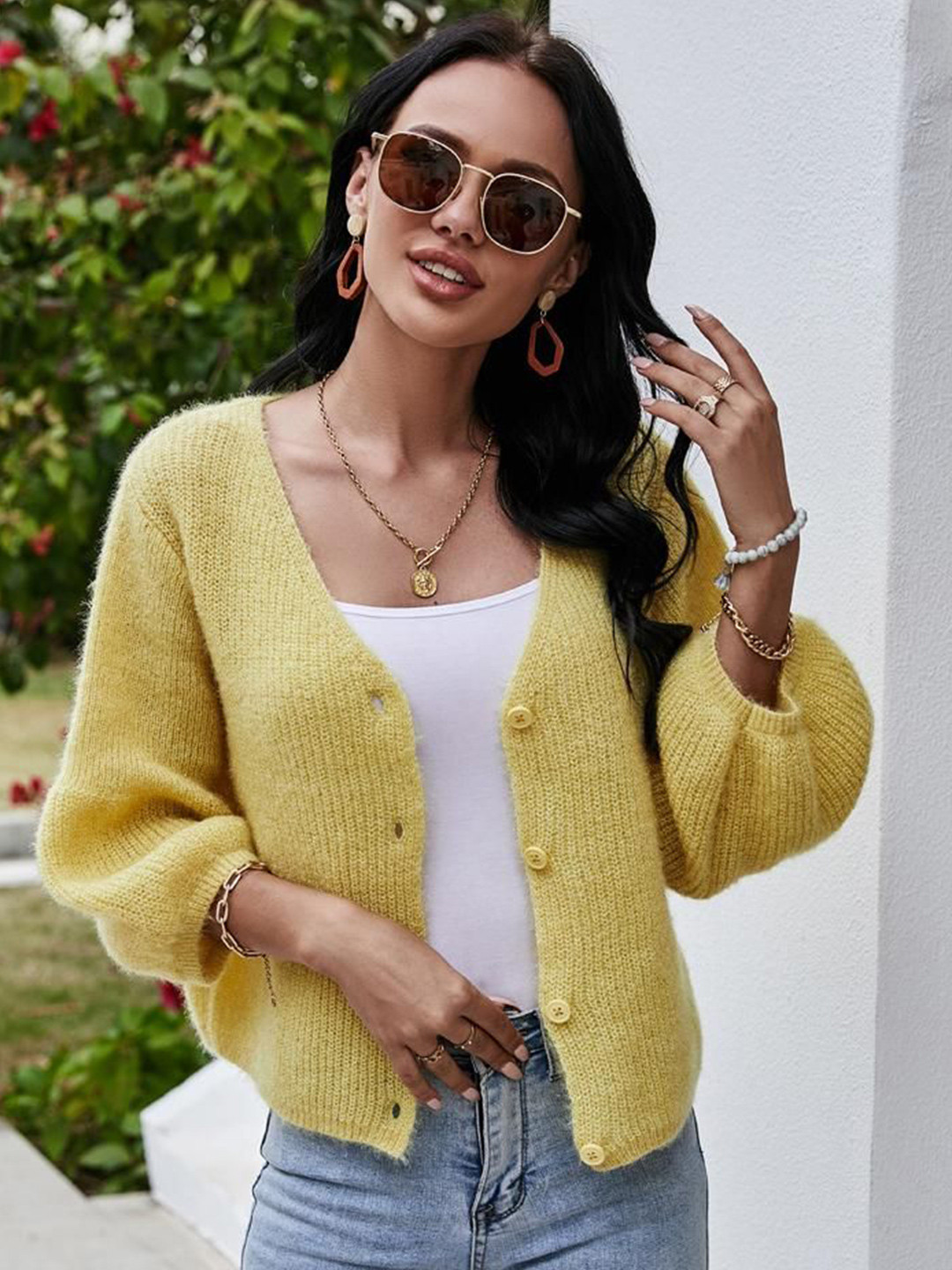 bebe Women Fashion Women Striped V-Neck Front-Open Sweaters