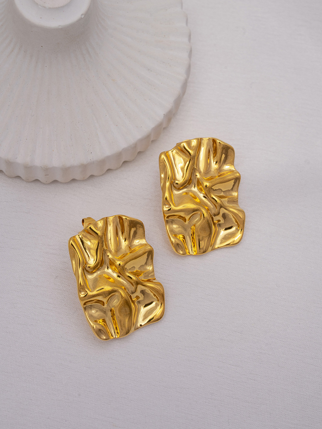 Perfectly Average Women 18K Gold Plated Foil Textured Rectangle Studs Gold