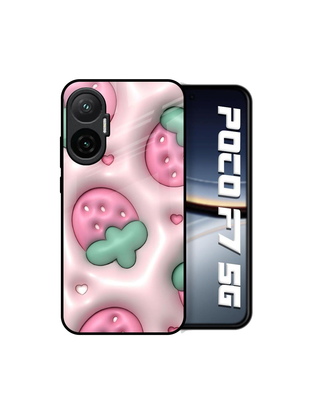 QRIOH Loveberry Bliss Printed Poco F7 5G Glass Back Case Mobile Accessories