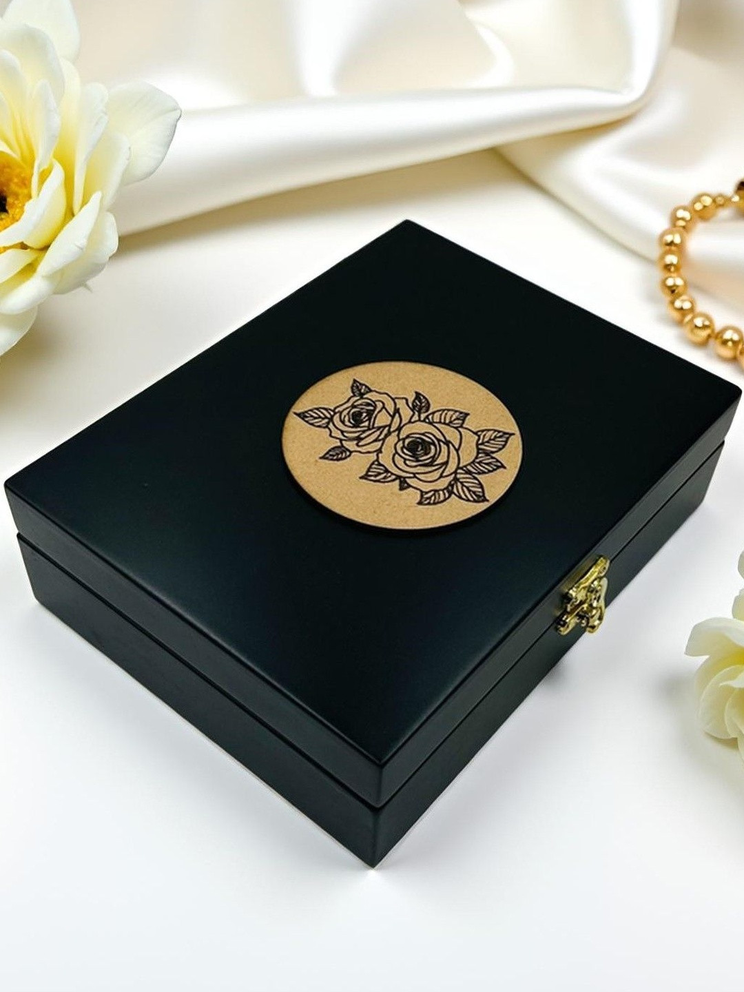 Angira Handicrafts Wooden Multipurpose Storage Box With Rose Design