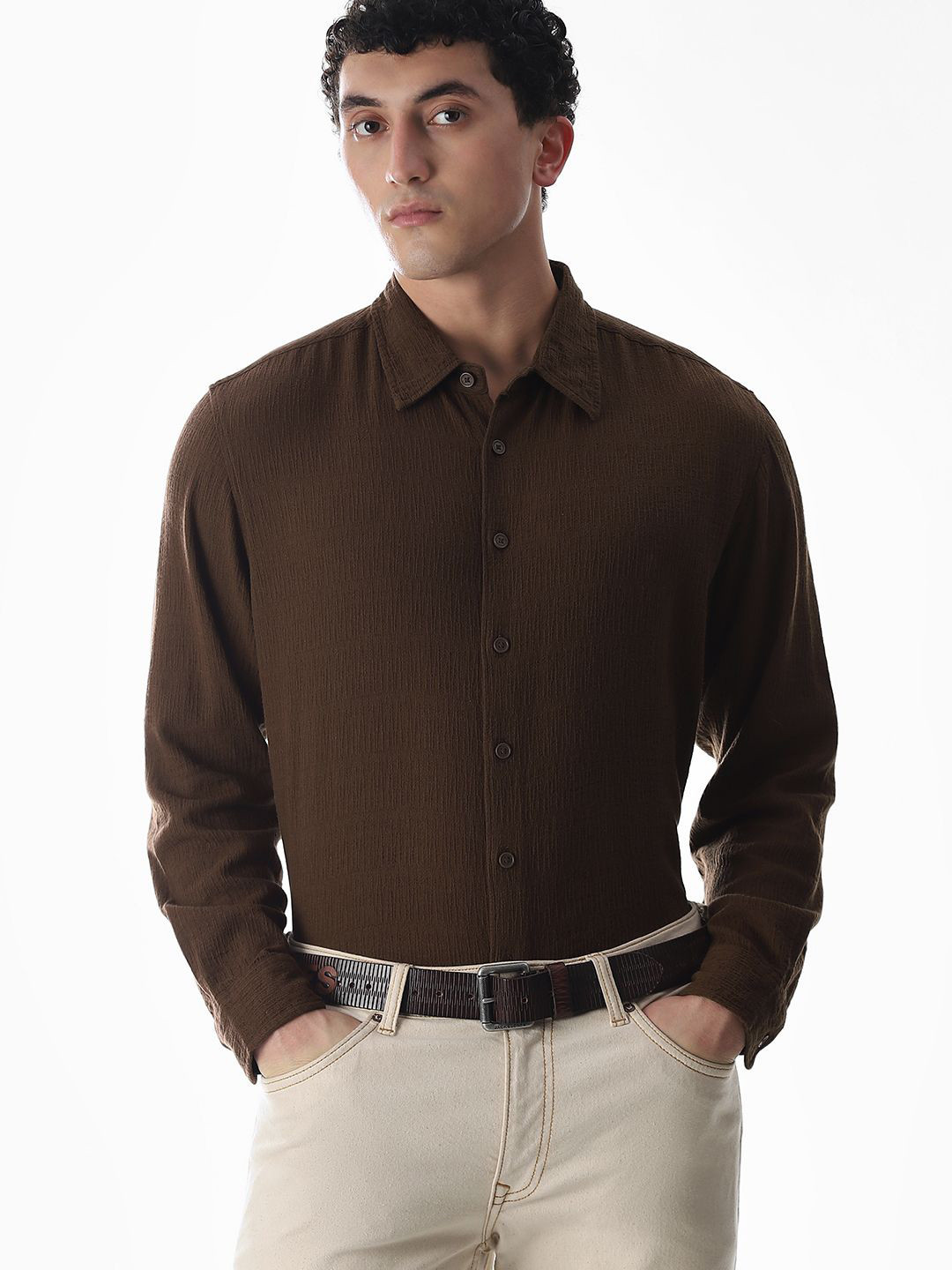 Jack & Jones Men Solid Spread Collar Casual Shirt