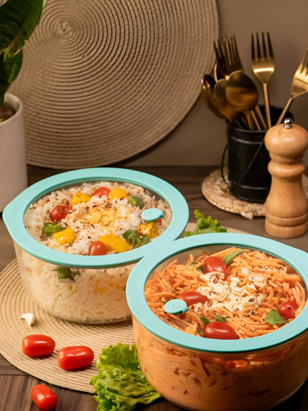 GLASAFE Green 2 Pieces Borosilicate Glass Transparent Microwave Safe Dip Bowls 1600 ml