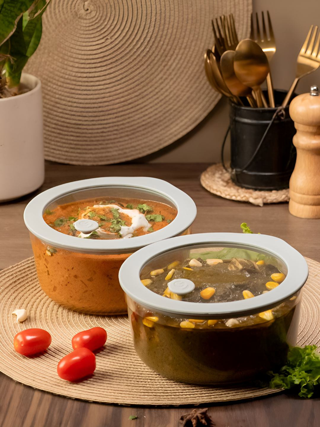 GLASAFE Grey 2 Pieces Borosilicate Glass Transparent Microwave Safe Dip Bowls 950 ml