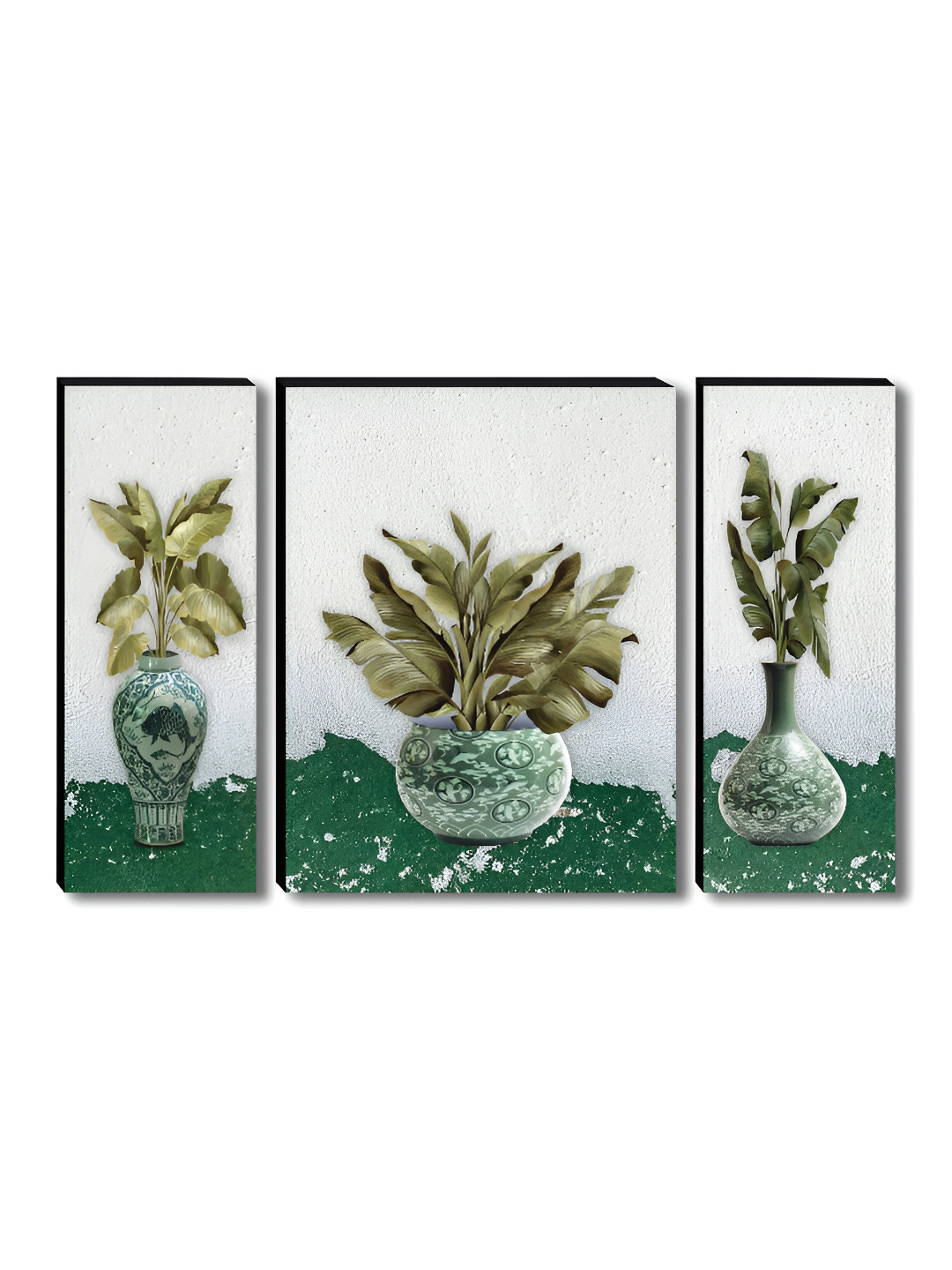 SAF Set Of 3 Green Vintage Vase Wall Art