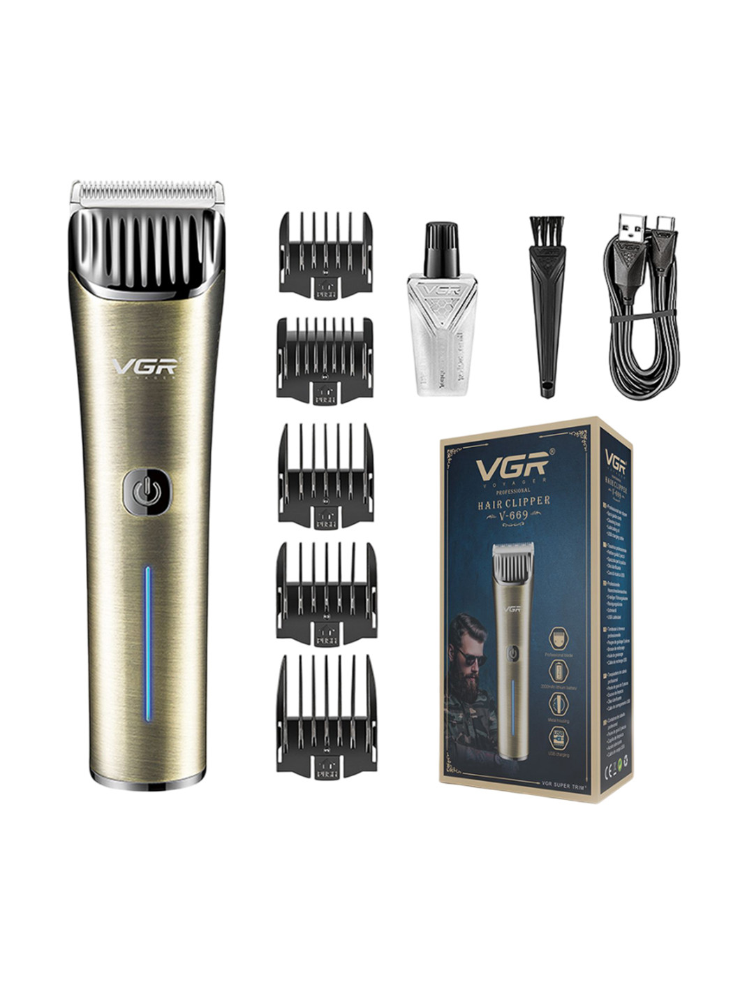 VGR V-669 Professional Trimmer with 200-min Runtime & 6 Length Settings - Gold