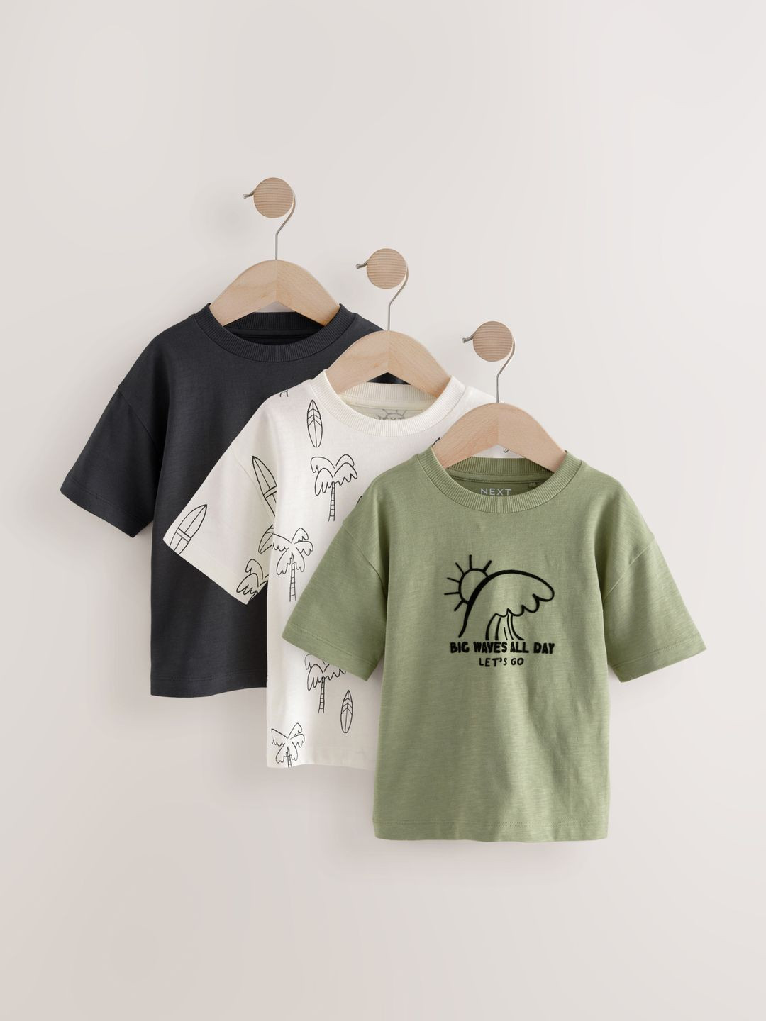 NEXT Boys Pack of 3 Drop-Shoulder Sleeves Graphic Printed Pure Cotton T-shirts