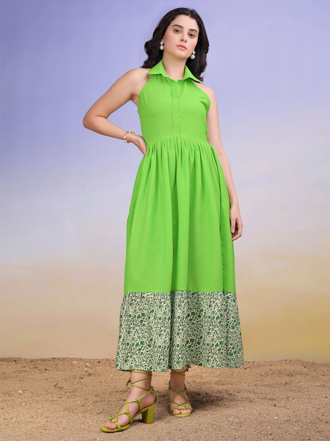 PURVAJA Women Elegant & Trendy Fit & Flare Cotton Maxi Dress