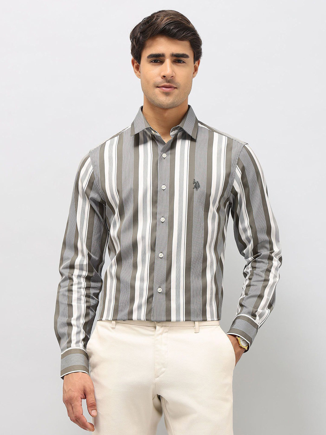 U.S. Polo Assn. Tailored Fit Striped Pure Cotton Casual Shirt