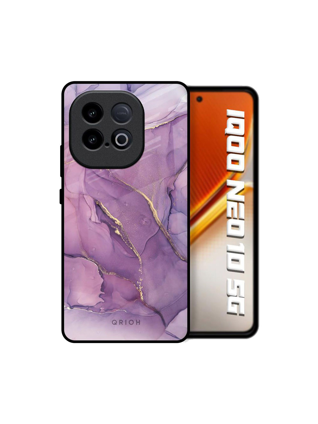 QRIOH Purple Gold Marble Glass Case For iQOO Neo 10 5G