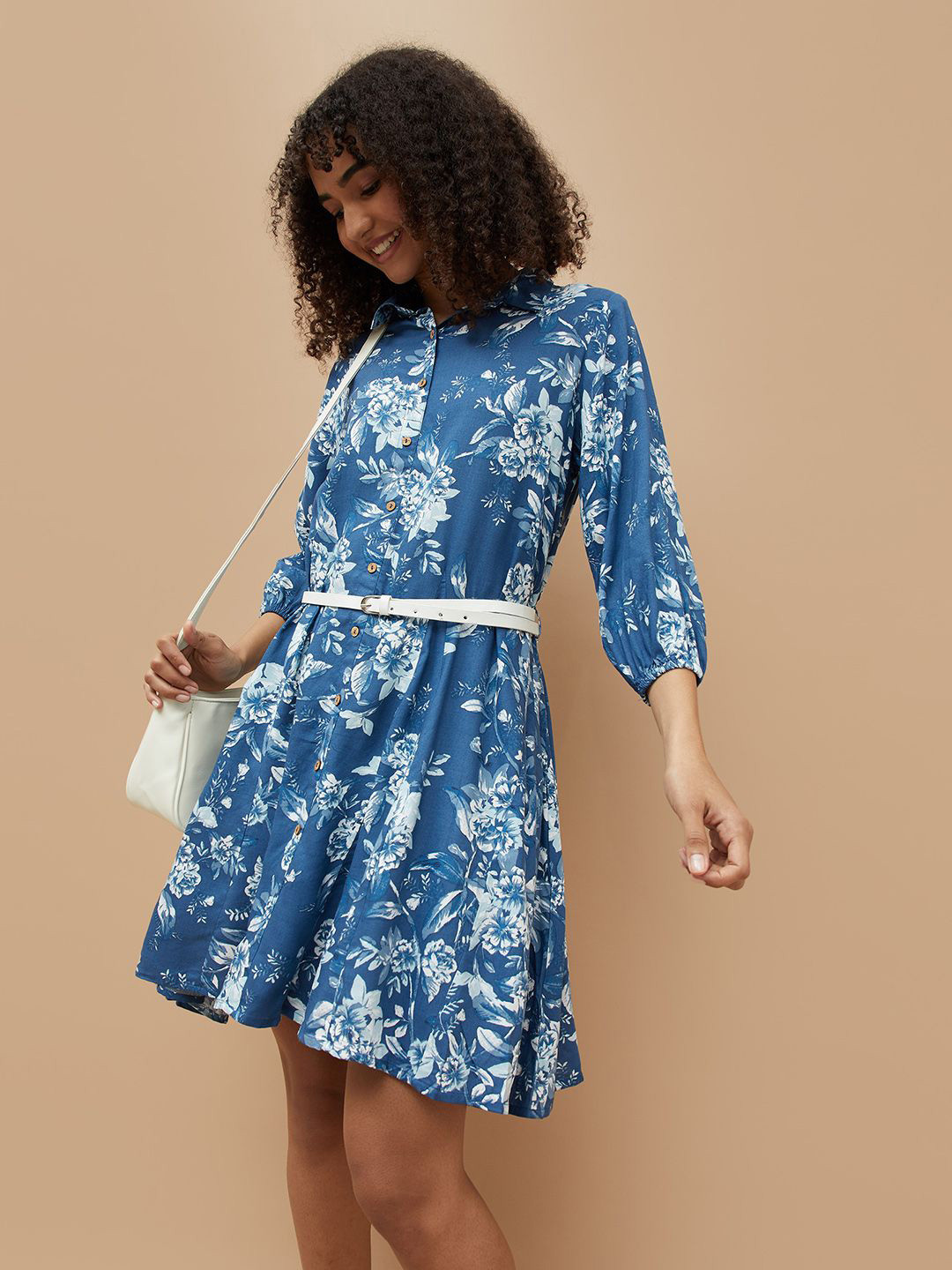 Colour Me by Melange Women Floral Printed Puff Sleeve Shirt Dress