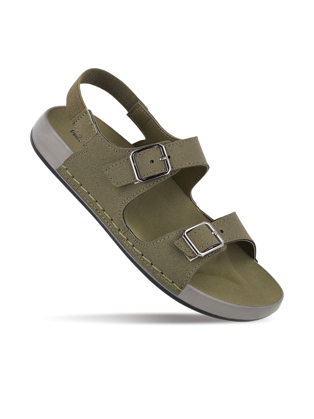 Walkaroo Women Olive Buckle & Backstrap Synthetic Open Toe Flats