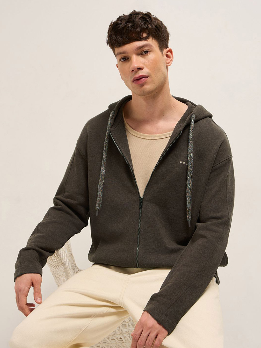 THE BEAR HOUSE Men Full Zip Hooded  Front-Open Sweatshirt