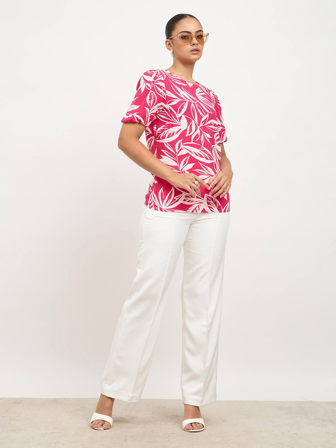 SALT ATTIRE Women Tropical Print Round Neck Crepe Top