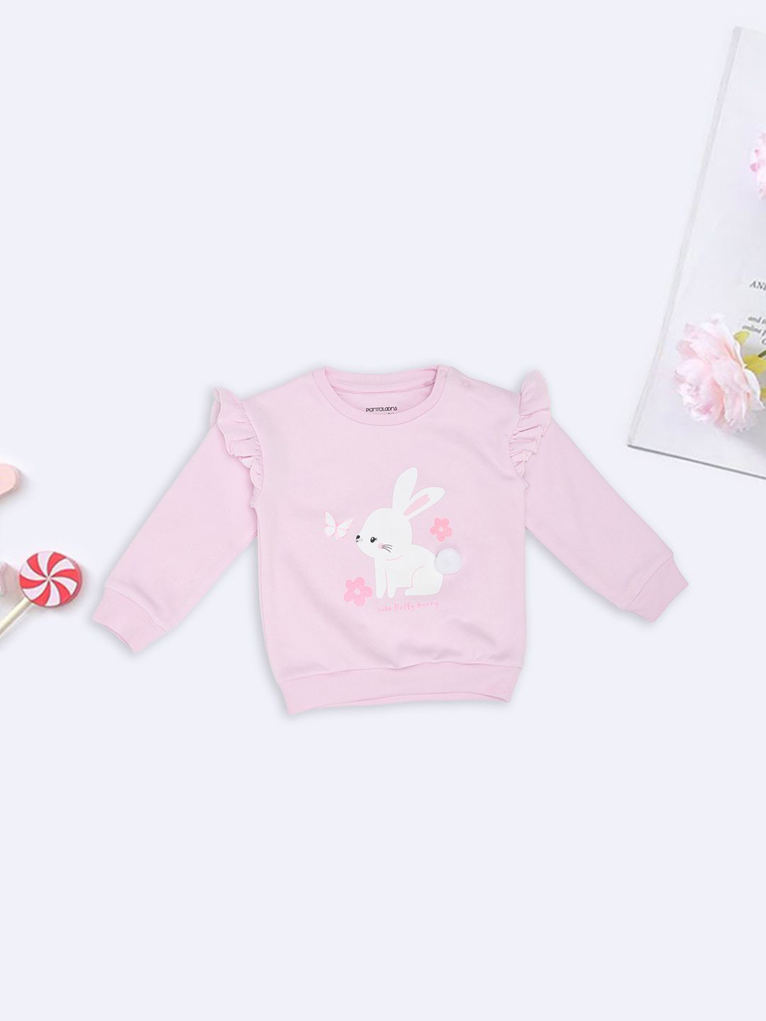 Pantaloons Baby Girls Graphic Printed Round Neck Pure Cotton Pullover Sweatshirt