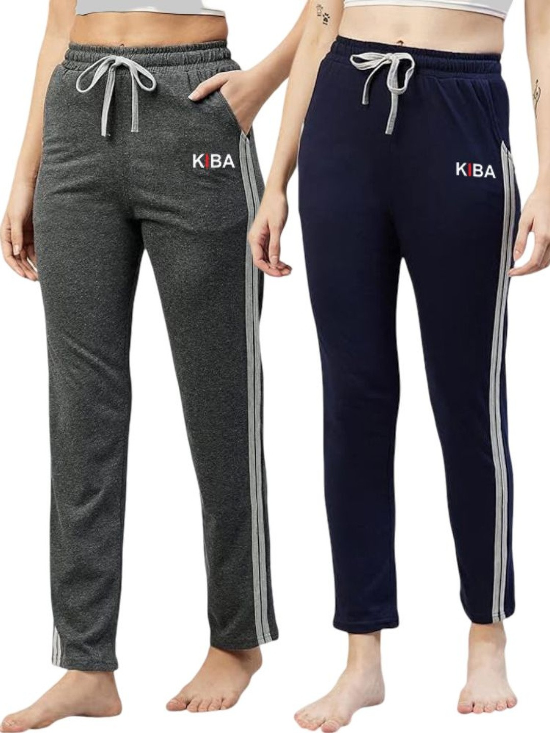 KIBA Women Grey And Navy Blue Pack Of 2 Track Pants