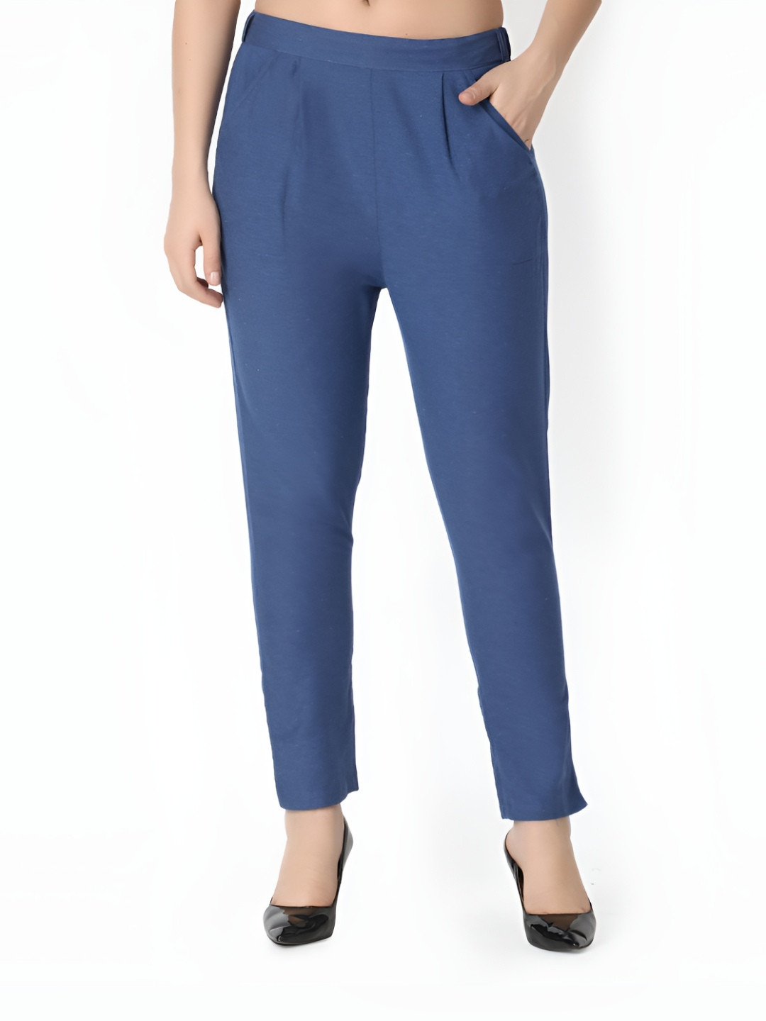 M&H Easy Women High-Rise Pleated Cropped Trousers