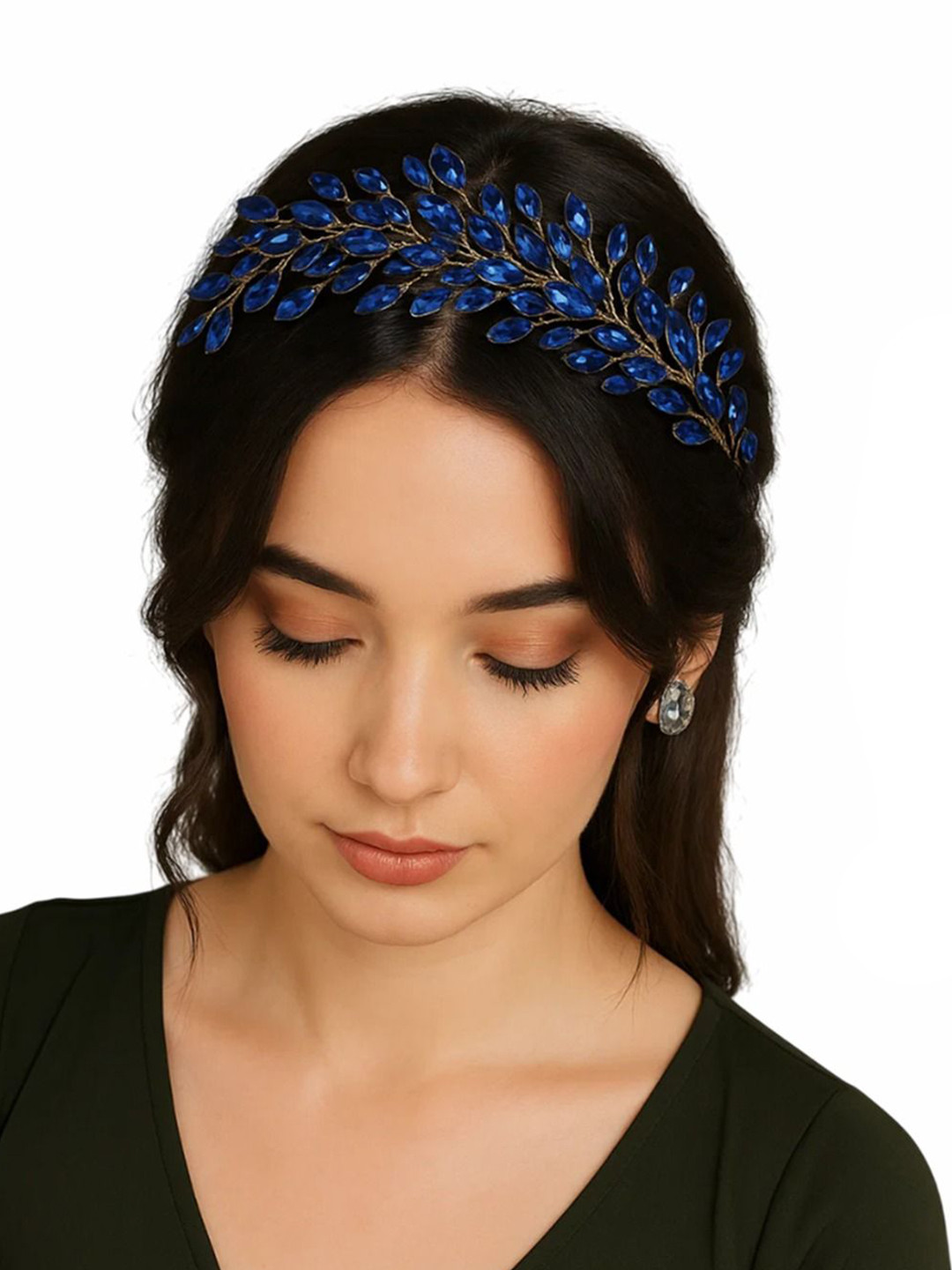 SAMYAK Floral Rhinestone Studded Wedding Leaf Hairband