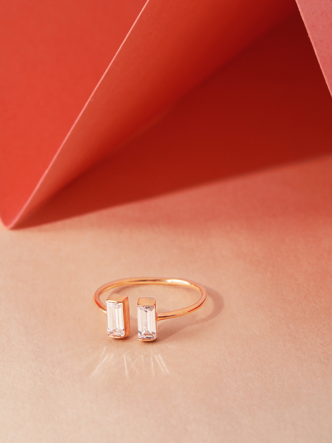 EZURR Women Rose Gold-Plated Crystal 925 Sterling Silver Finger Ring