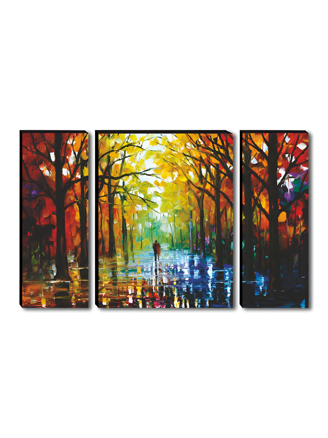 SAF Set Of 3 Green Colorful Abstract Forest Printed Wooden Wall Art