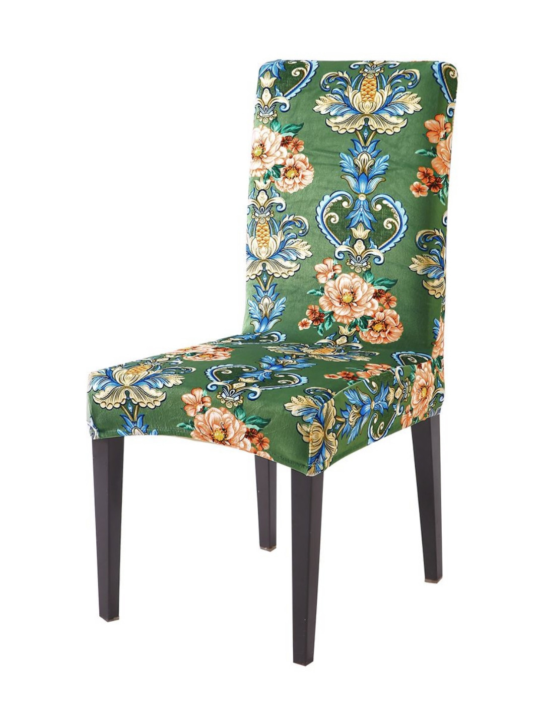 HOKIPO Green & Blue Printed Velvet Chair Cover