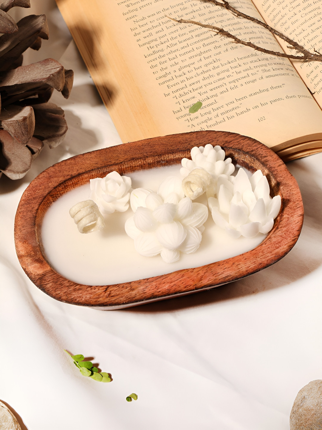 ANWYN Brown & White Geometric Teakwood Fragrance Wooden Jar Candle