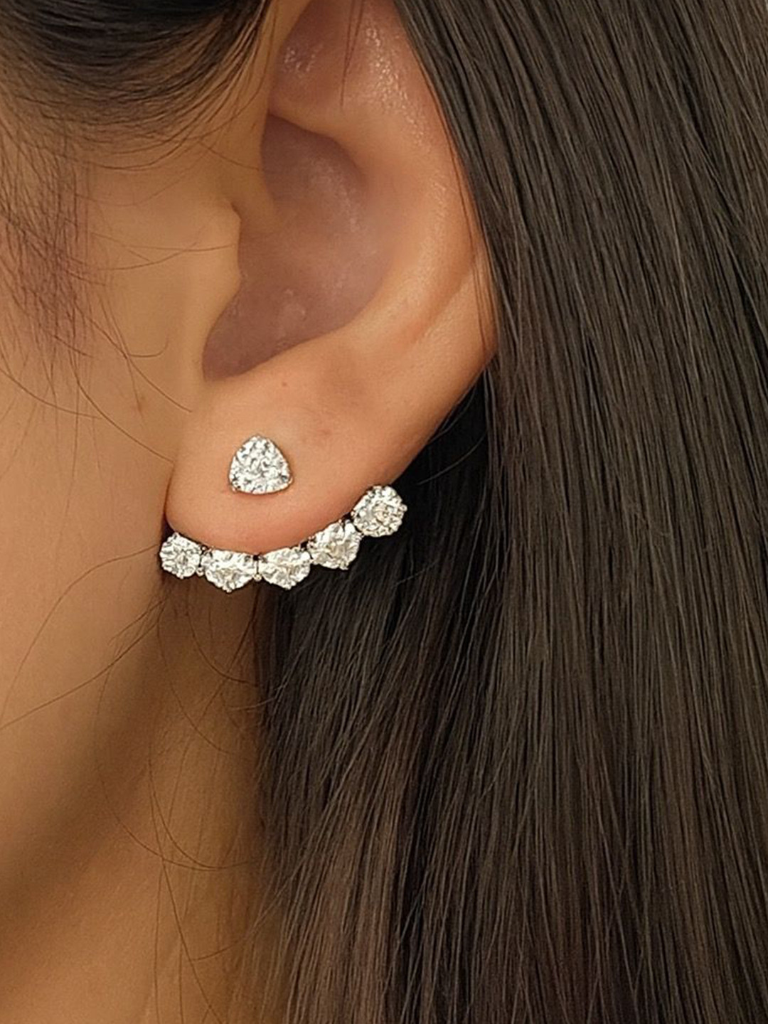 Anushka Jain Jewellery Sterling Silver Classic Diamond Ear Jacket Drop Earrings