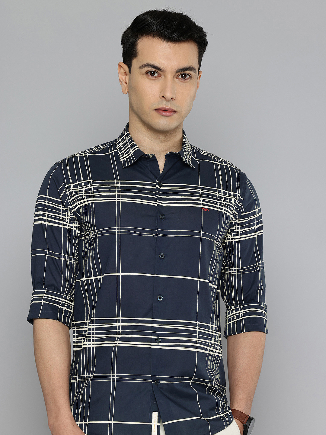 Mufti Slim Fit Checked Pure Cotton Casual Shirt