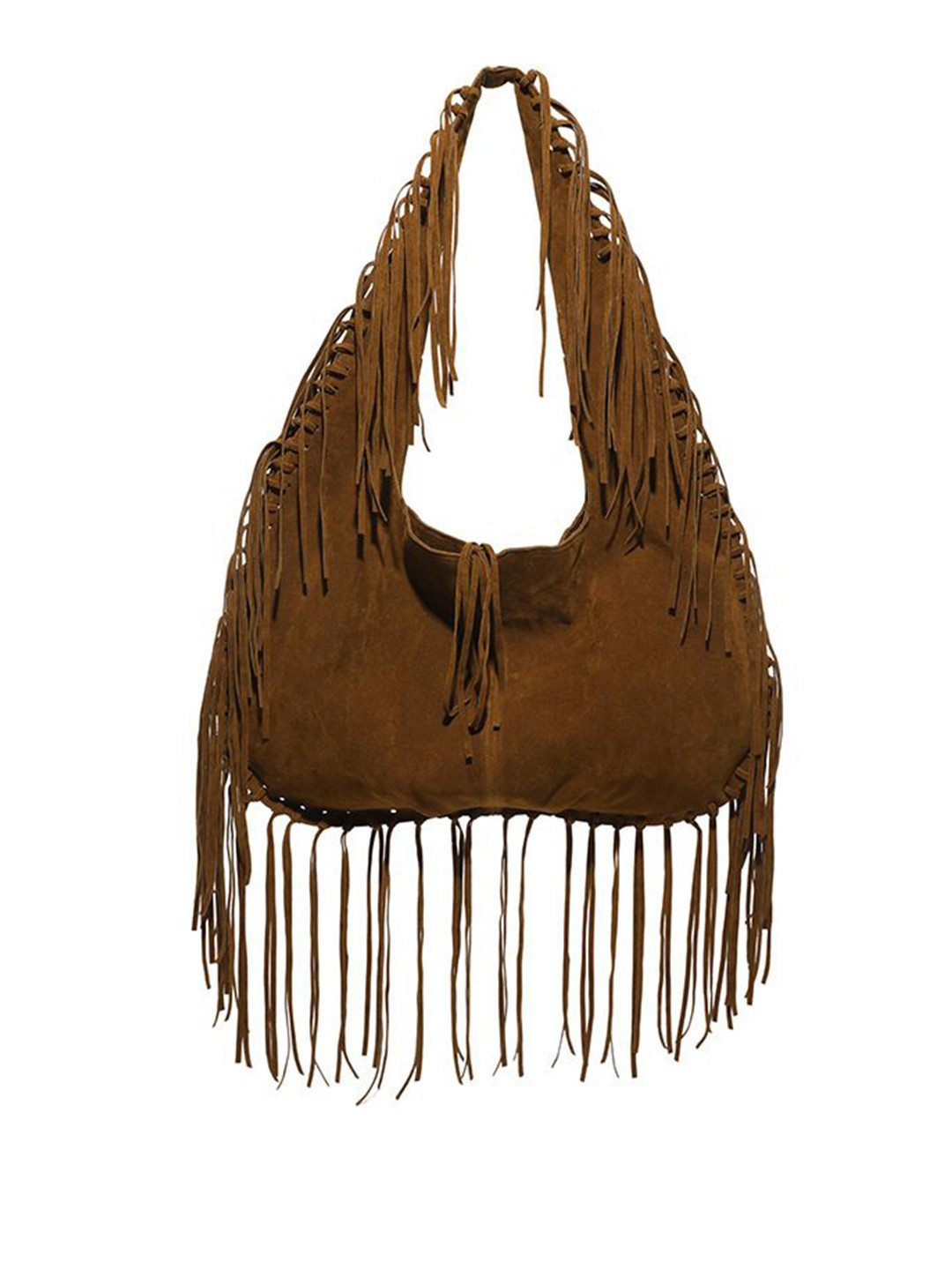 StyleCast x Revolte Women Solid Half Moon Fringed Hobo Bag