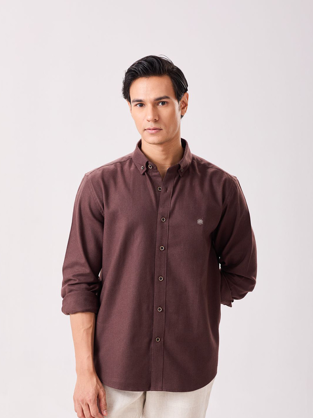 MH&Y Men Solid Button-Down Collar Cotton Casual Shirt