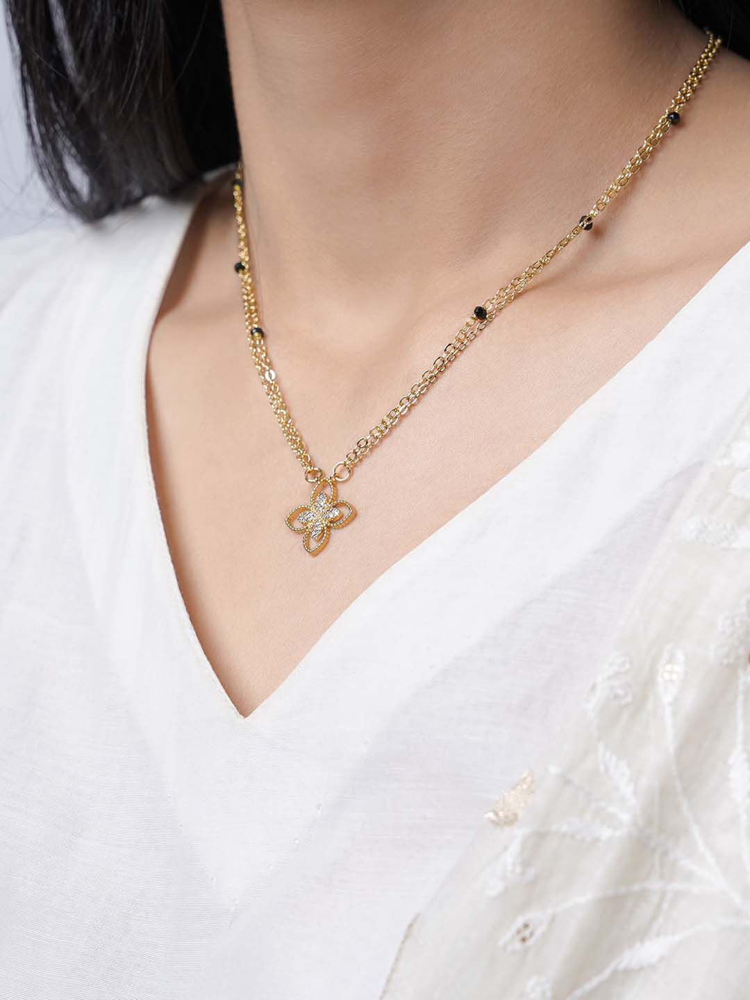 SWASHAA Verona Gold-Plated Stainless Steel Stone Studded & Beaded Mangalsutra