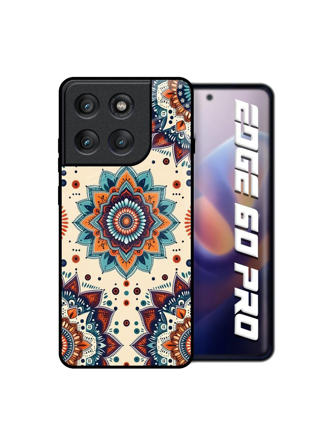 QRIOH Quirky Printed Blooming Kaleidoscope Glass Back Case for Motorola Edge 60 Pro