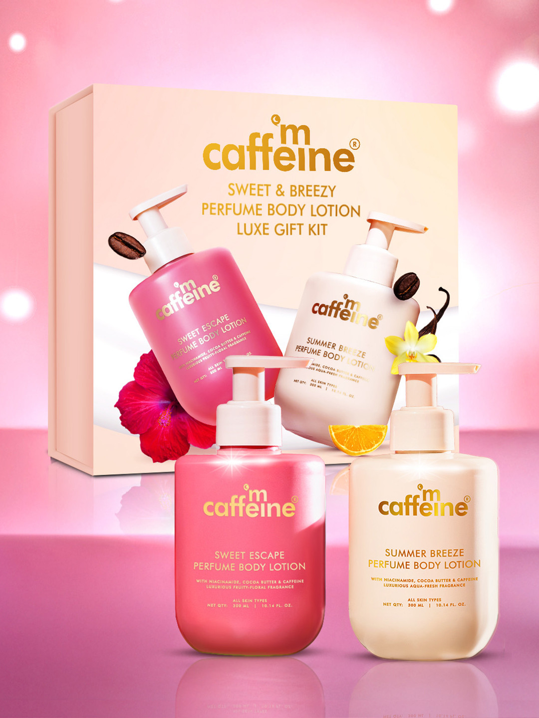 MCaffeine Unisex Set Of 2 Sweet & Breezy Perfume Body Lotion Gift Kit- 300 ml Each