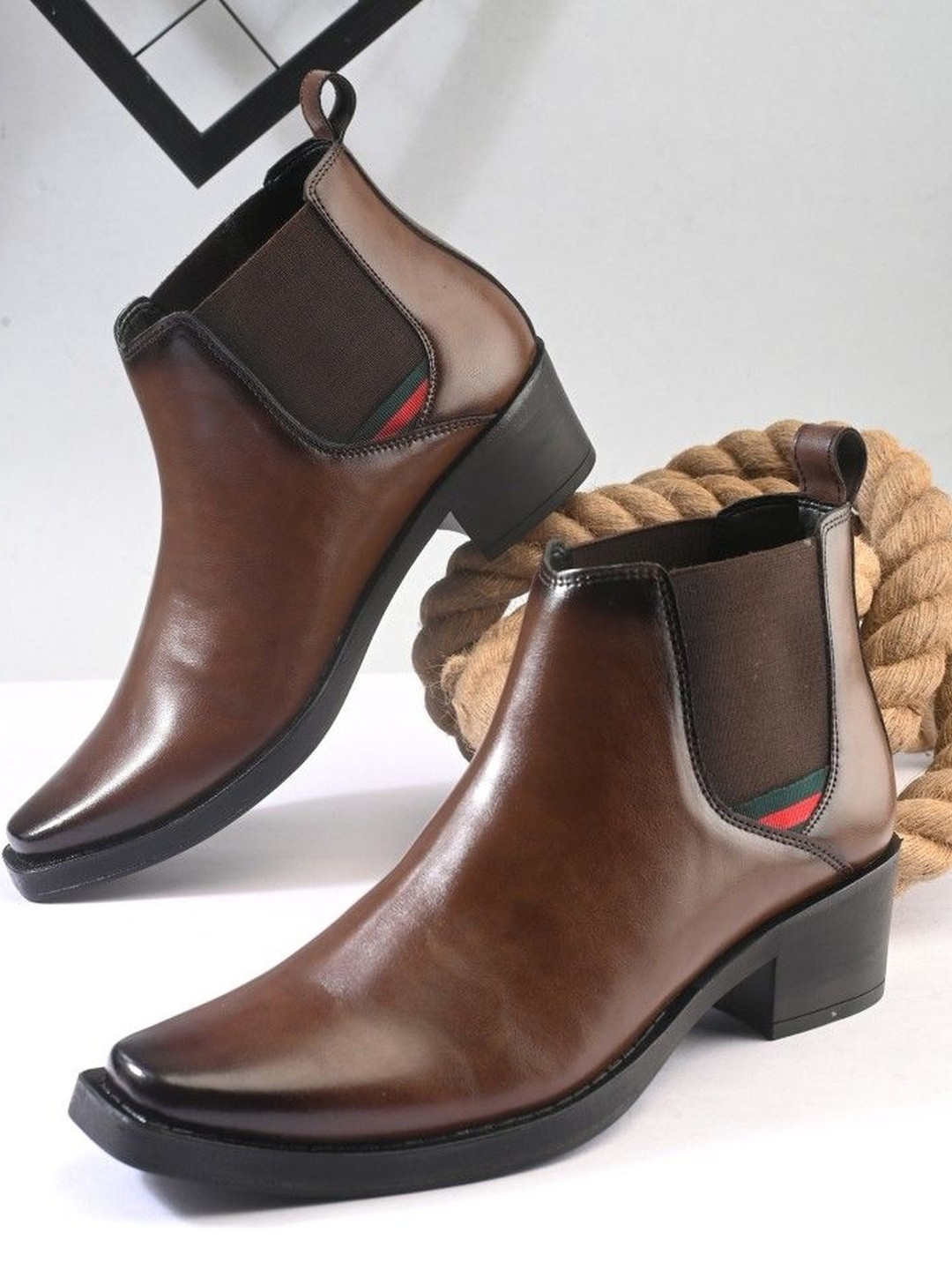 HERE&NOW Men PU Pointed Toe Chelsea Boots