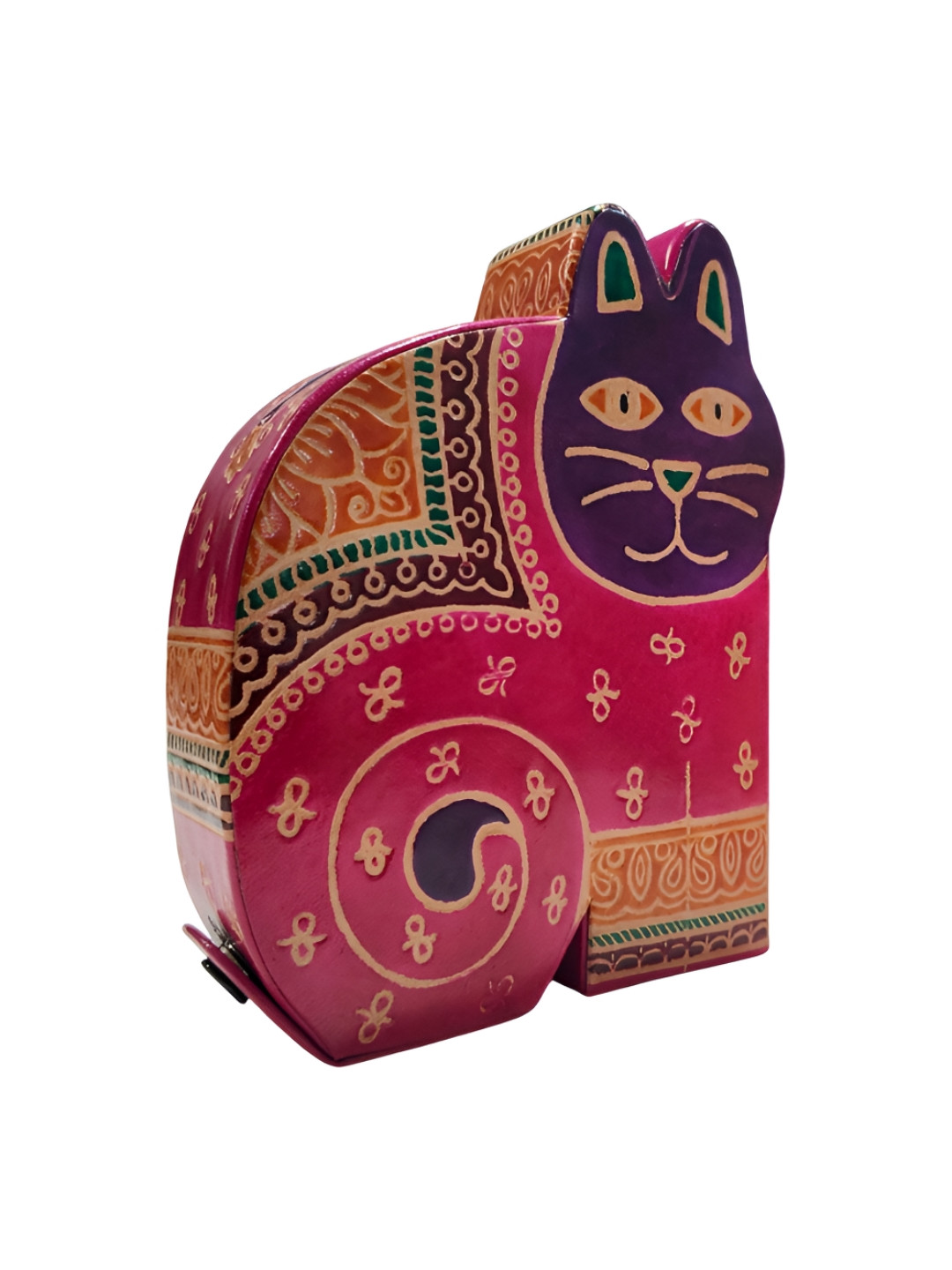 MAATIR DESIGNS Pink & Purple Leather Cat Coin Box Showpiece