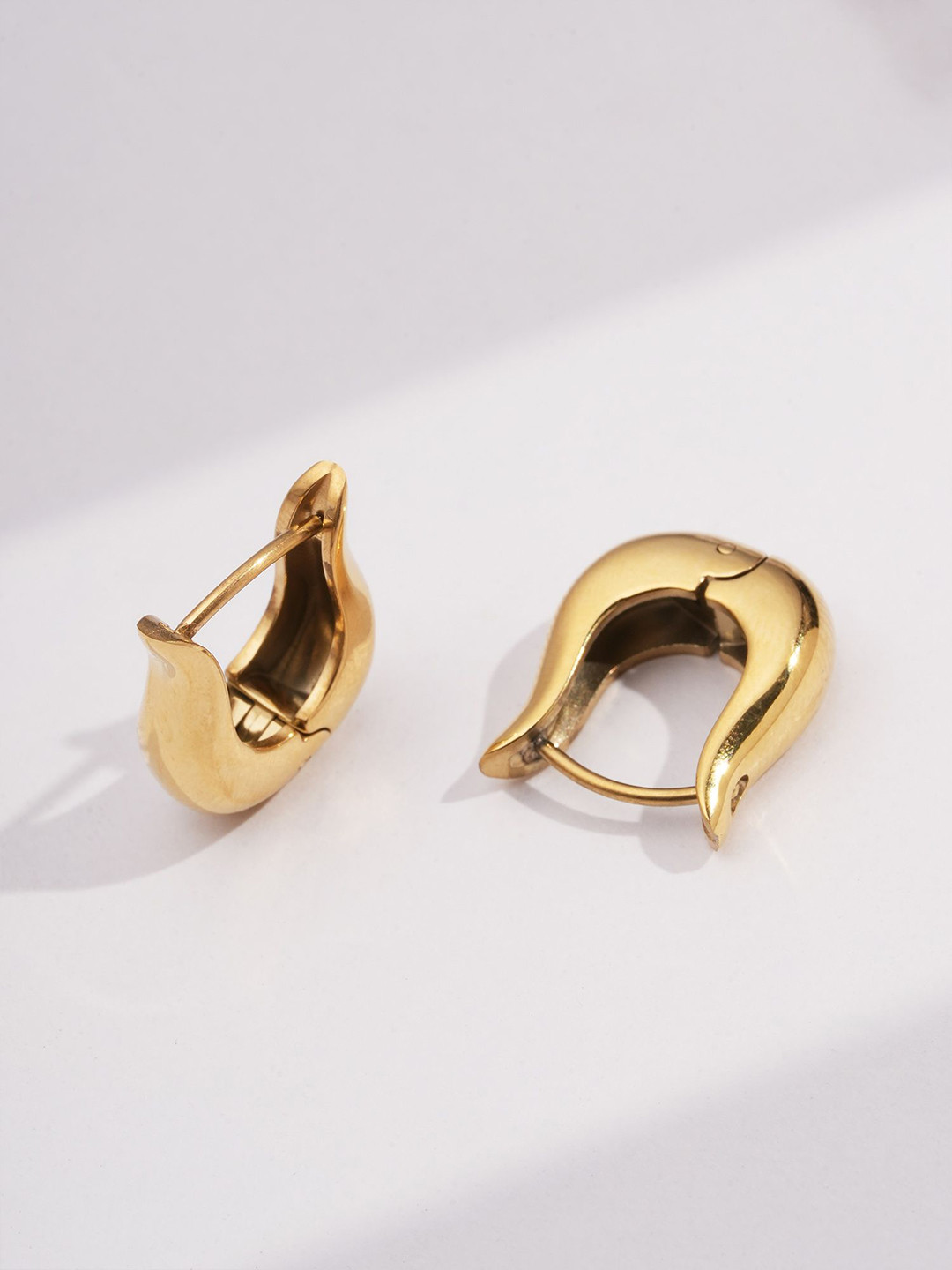 PALMONAS Stainless Steel Gold-Plated Contemporary Melted Motion Anti-Tarnish Hoop Earrings