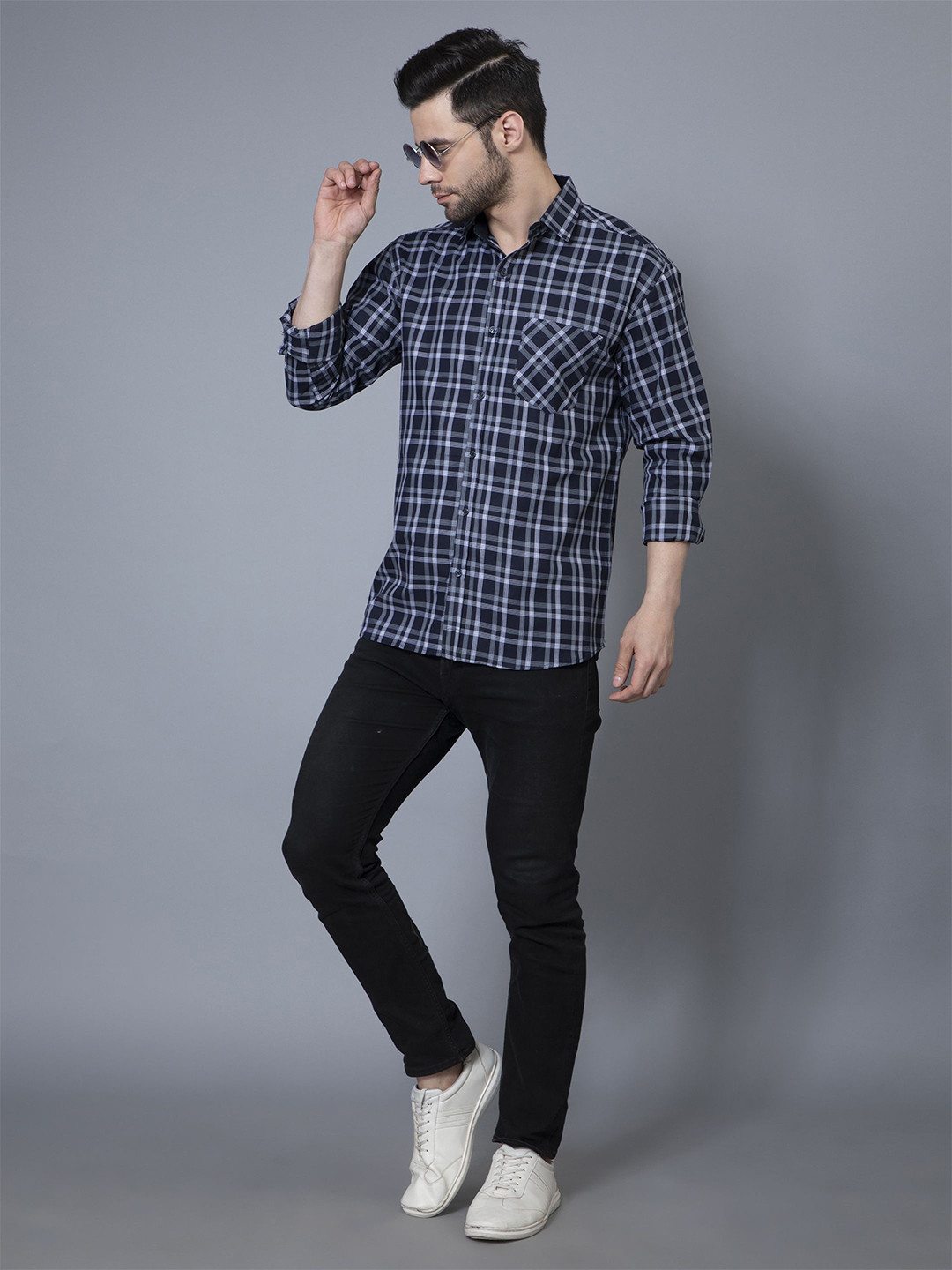 VEYTRO Men Tartan Checked Spread Collar Cotton Casual Shirt