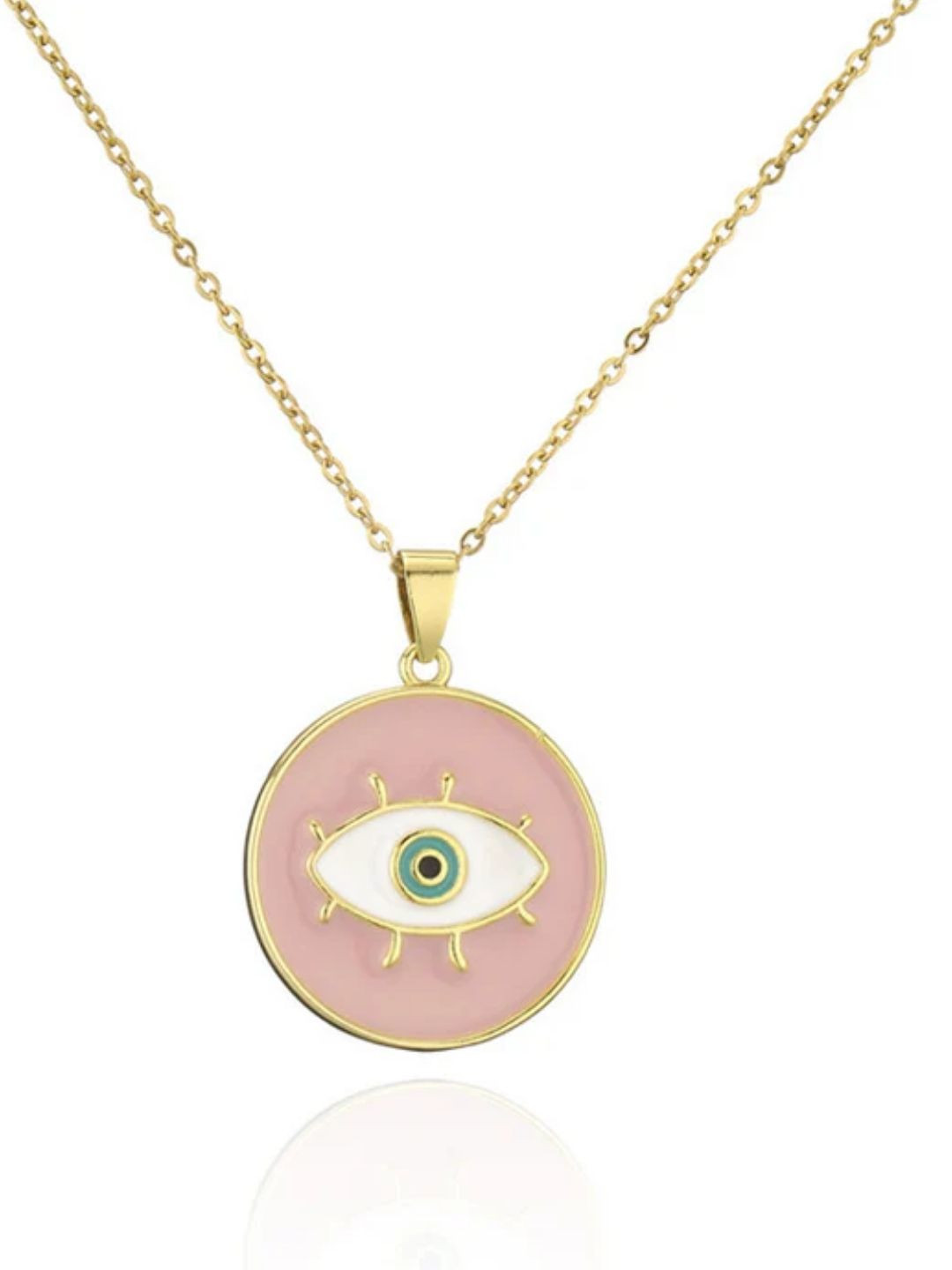 FAB COUTURE Gold-Plated Circular Evil Eye Coin Pendant with Chain