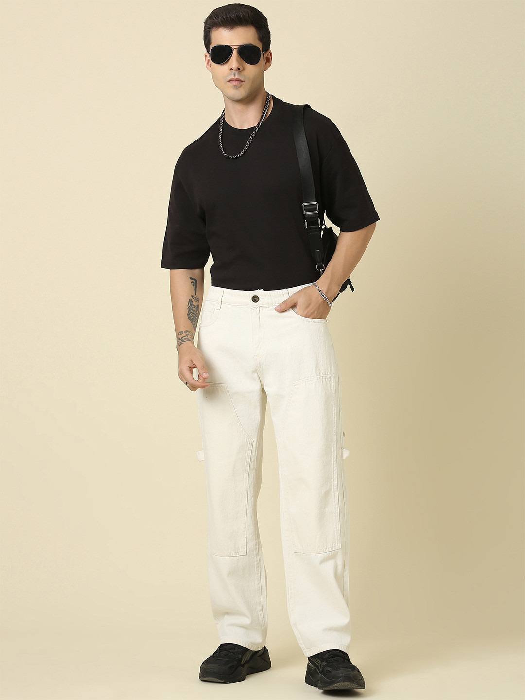 CINOCCI Men Relaxed Fit Carpenter Type Mid-Rise Jeans