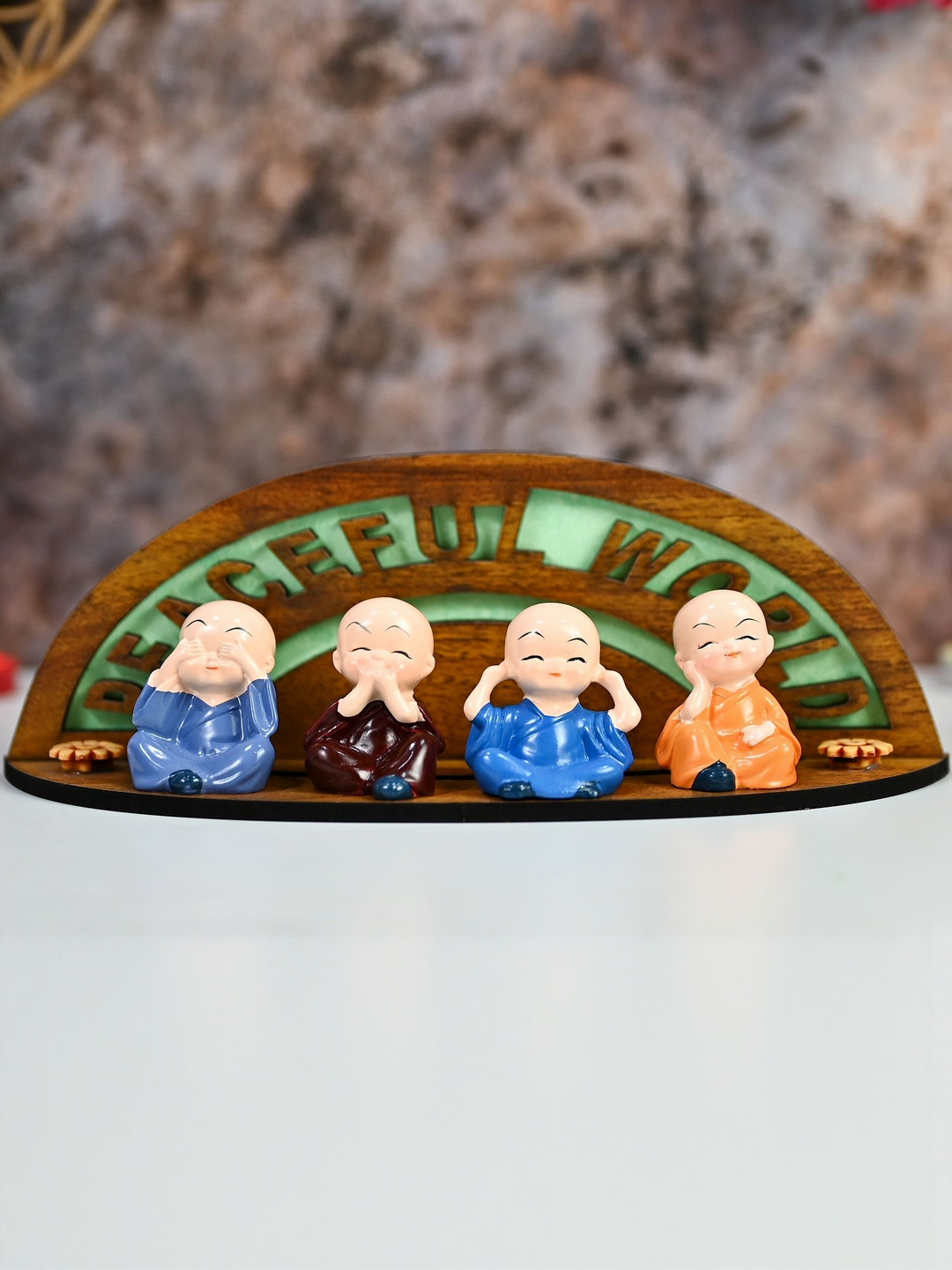 HINDCRAFT Multicoloured Set of 4 Cute Buddha Monk Figurines