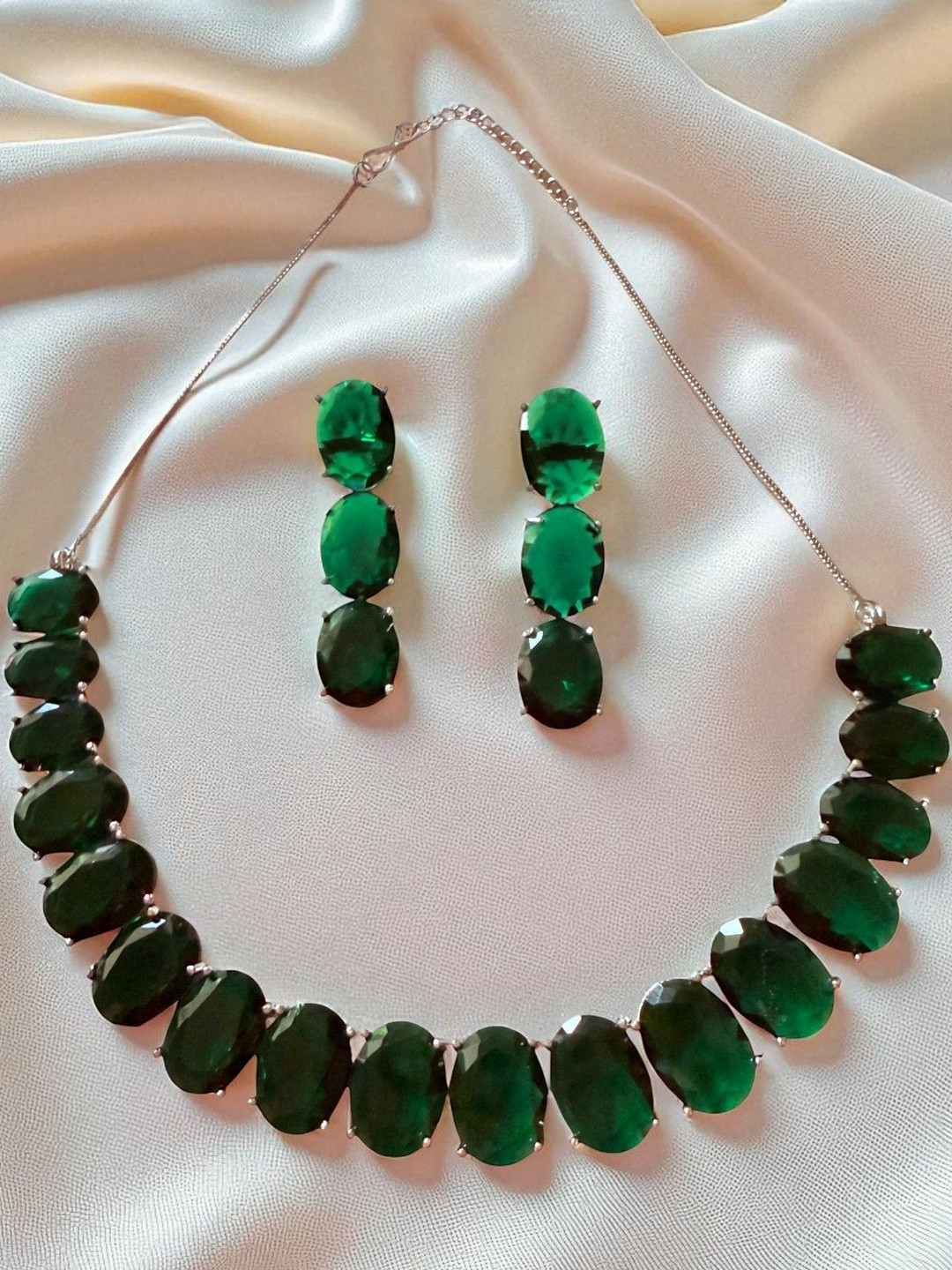 Anouk Silver-Plated Artificial Stone-Studded Necklace with Matching Earrings Jewellery Set