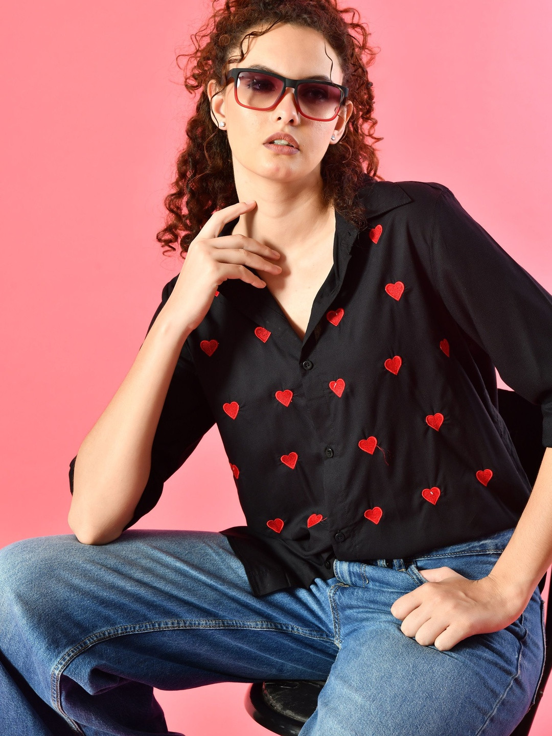 CORSICA Women Heart Embroidered Shirt
